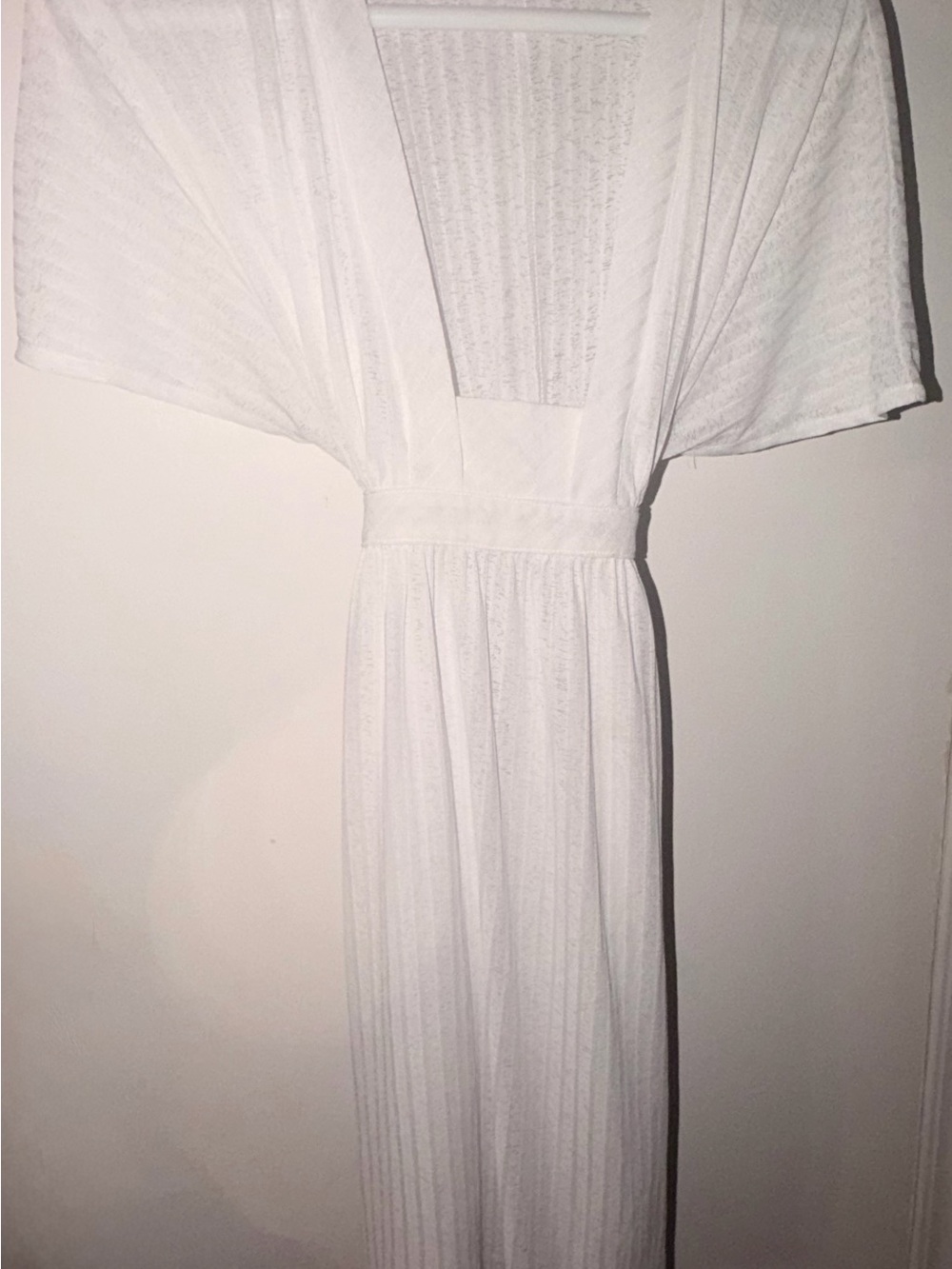 White Knit Swim Coverup Caftan with Deep V